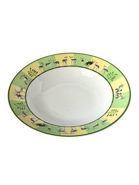 Hermes Africa Serving Plate 11.5” Green Porcelain Tableware Animal Authentic